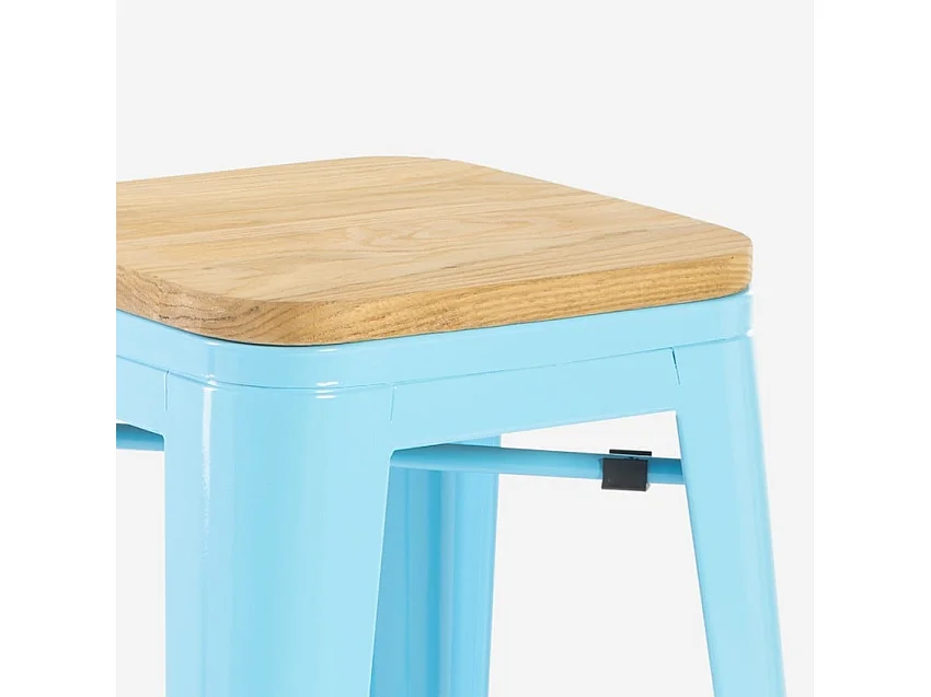 tabouret haut en métal pour cuisine-bar plateau en bois steel up wood - Turquoise