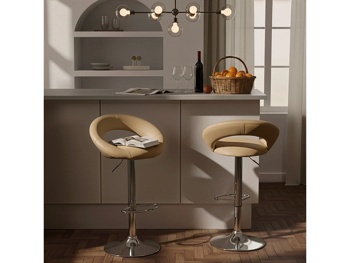 Hoher drehbarer Küchenbarhocker mit verstellbarer Fußstütze Chicago - Beige