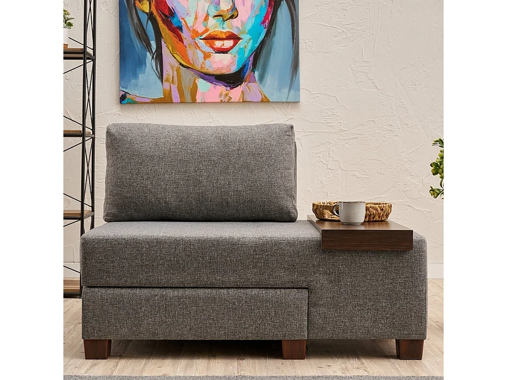 Sillón cama chaise longue derecha plegable en lino Betty Right - Gris