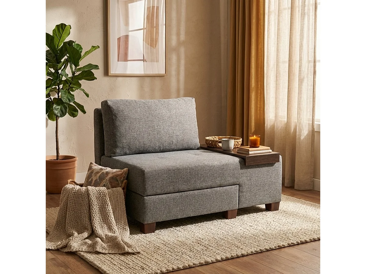 Sillón cama chaise longue derecha plegable en lino Betty Right - Gris