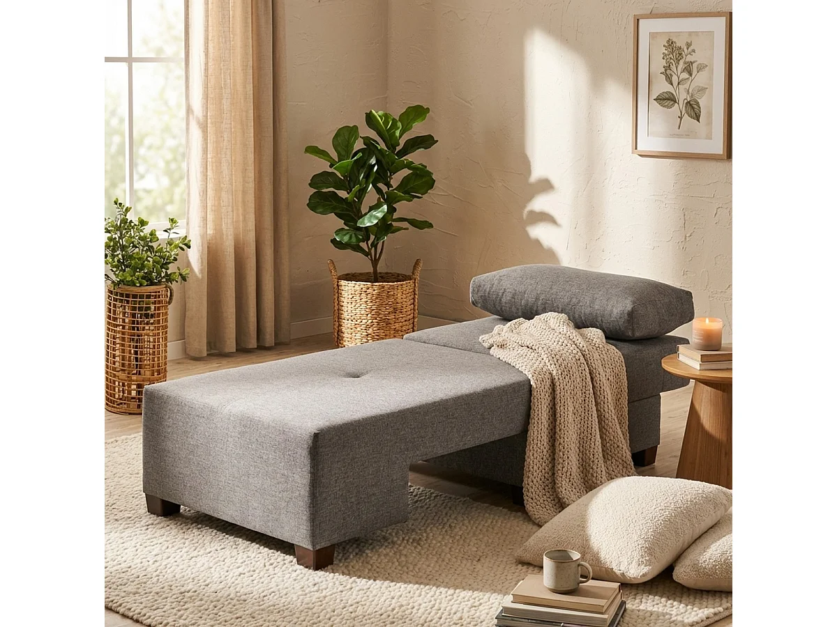 Sillón cama chaise longue derecha plegable en lino Betty Right - Gris