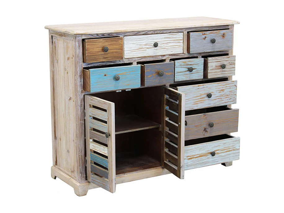 Cómoda aparador shabby chic de madera multicolor Greg