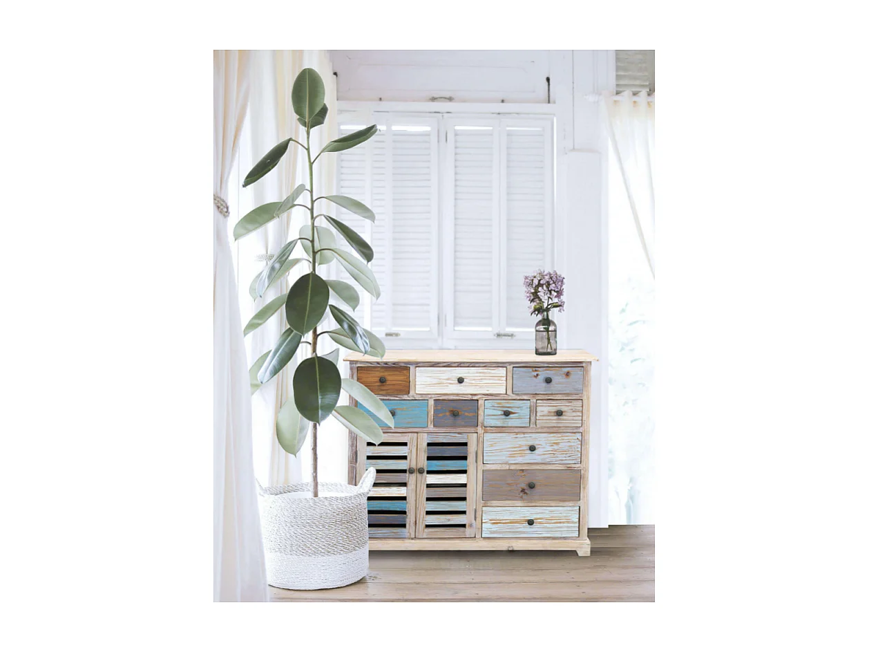 Cómoda aparador shabby chic de madera multicolor Greg