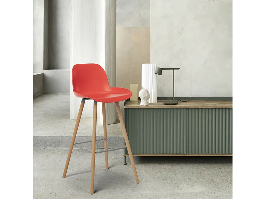 Eiffel Burj 65 moderner hoher Hocker für Bar und Küche Skandinavisches Design - Rot