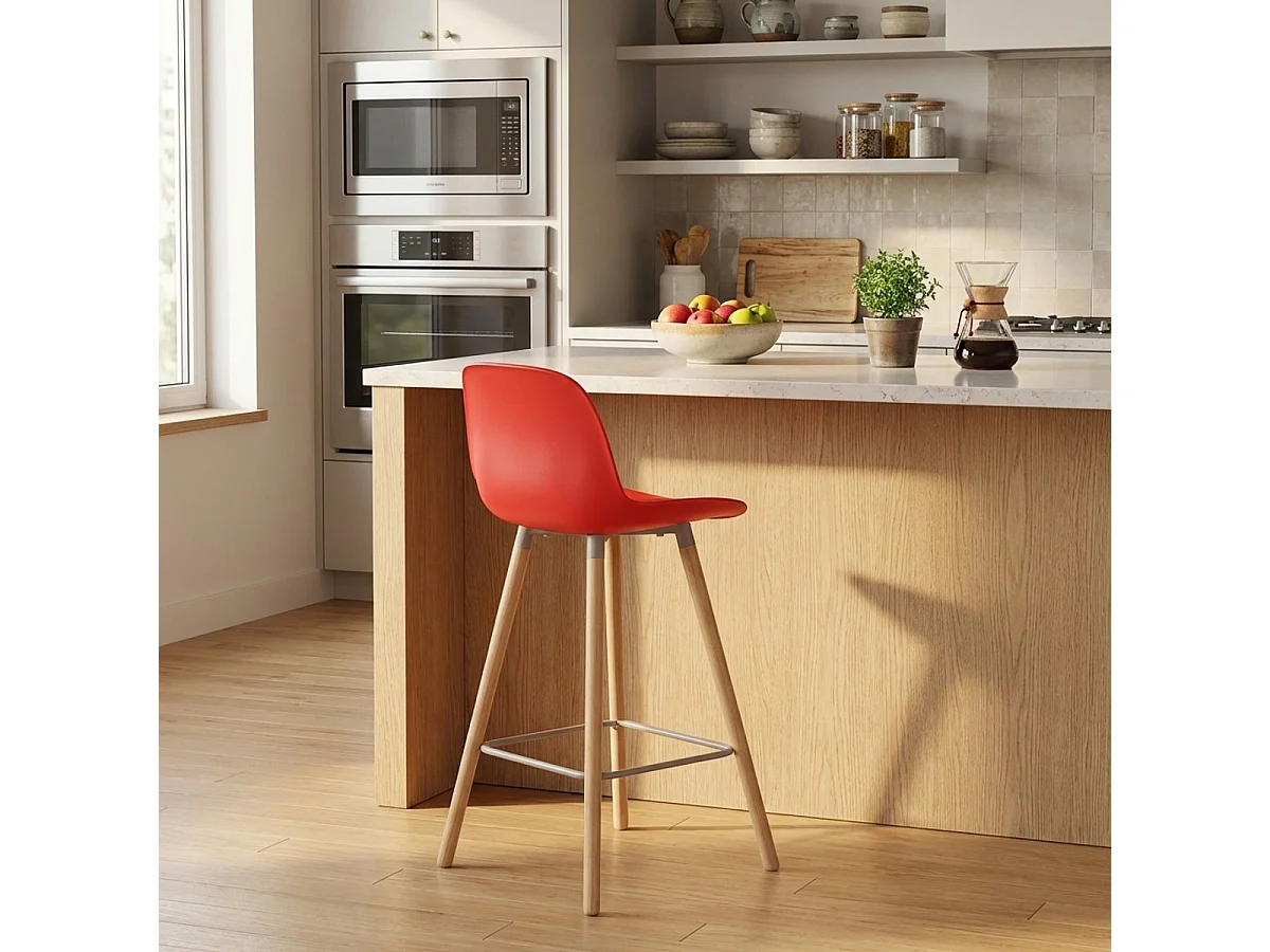 Tabouret haut moderne Eiffel pour bar et cuisine design scandinave Burj 65 - Rouge