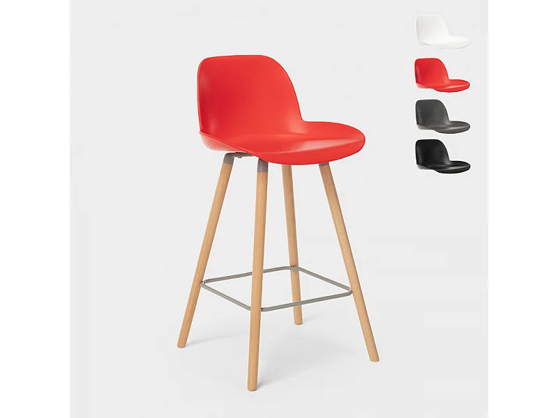 Taburete alto moderno Eiffel para bar y cocina diseño escandinavo Burj d65 - Rojo