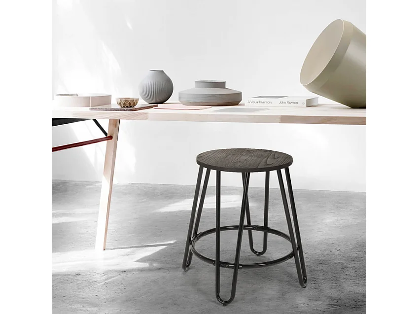 Taburete de madera de metal de diseño industrial para bares, restaurantes, cocinas Carbon One - Negro