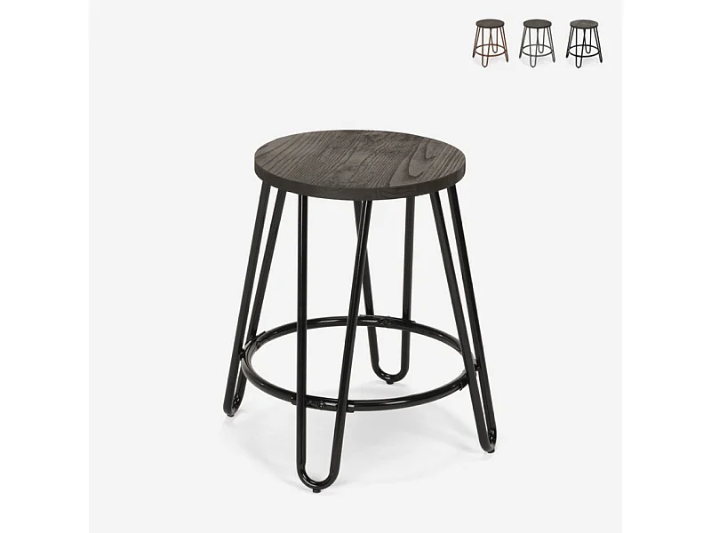 Taburete de madera de metal de diseño industrial para bares, restaurantes, cocinas Carbon One - Negro