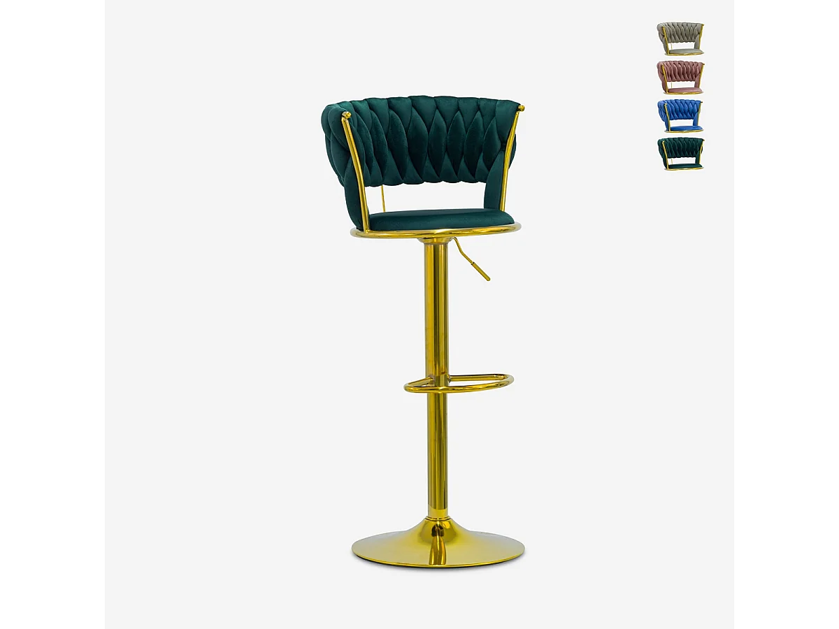 Hocker verstellbar aus goldfarbenem Metall und gewebtem Samt Macaron - Dunkel Grün