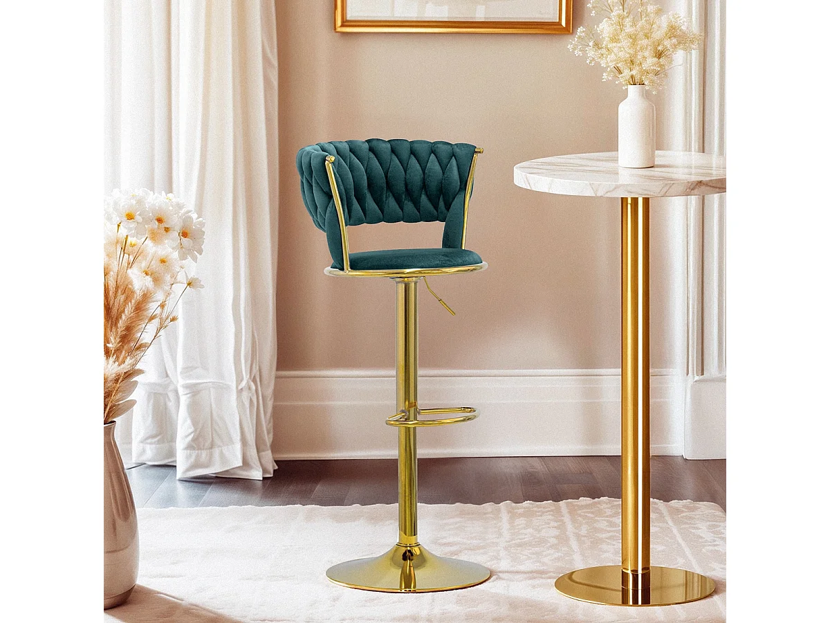 Hocker verstellbar aus goldfarbenem Metall und gewebtem Samt Macaron - Dunkel Grün