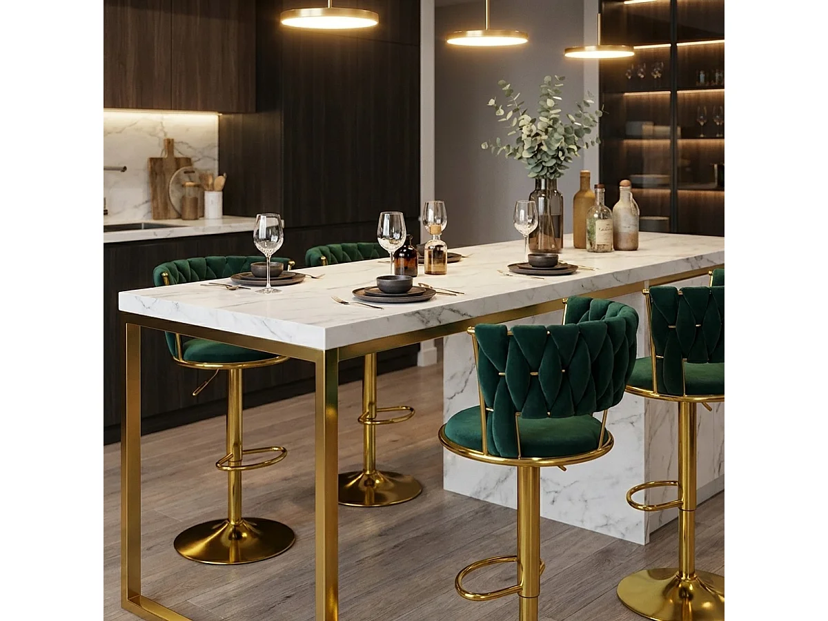 Hocker verstellbar aus goldfarbenem Metall und gewebtem Samt Macaron - Dunkel Grün