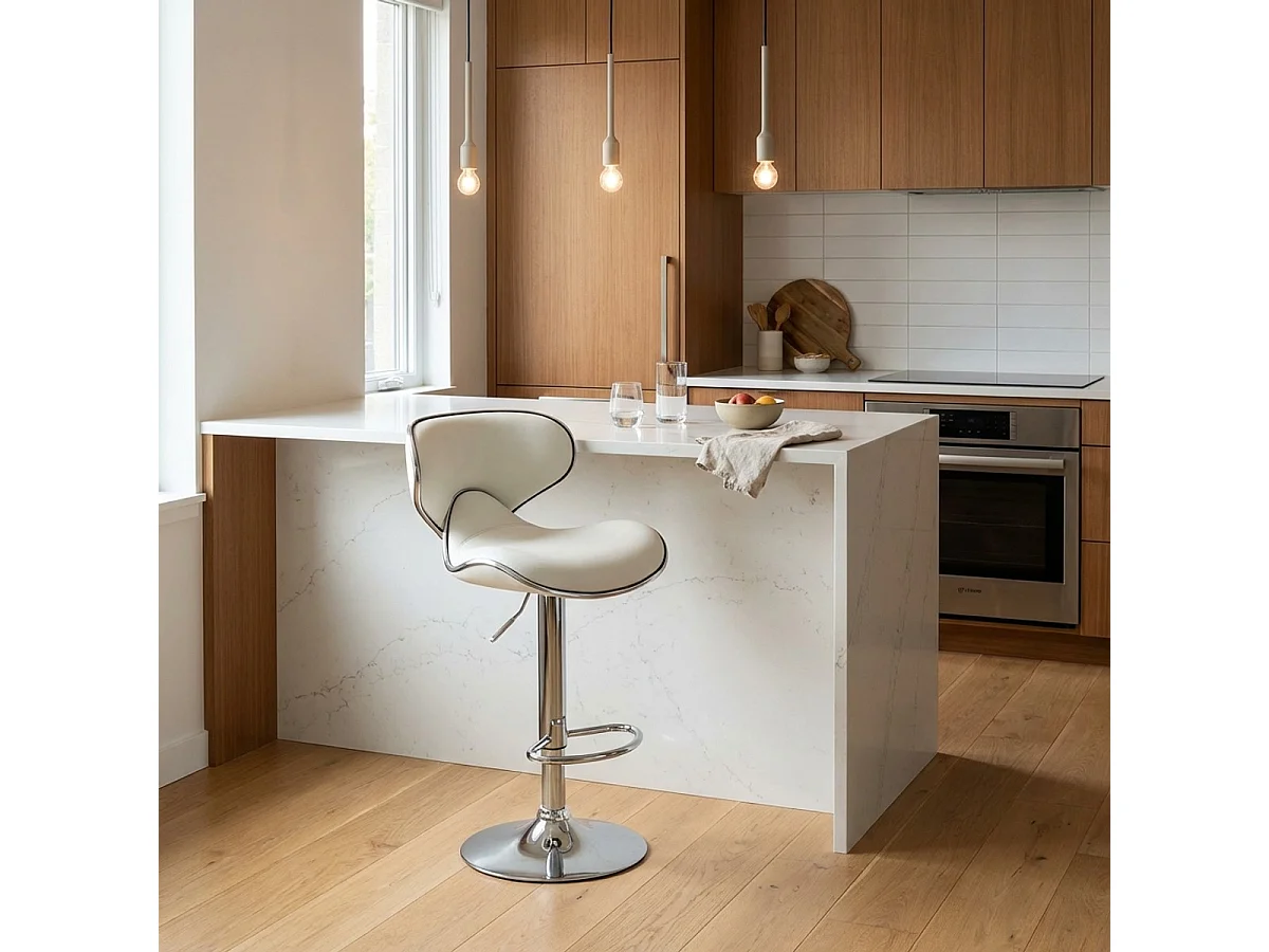 Tabouret de cuisine et bar design moderne pivotant chromé Amarillo - Blanc
