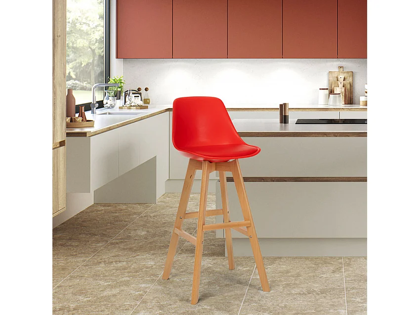 Taburete alto con cojín de diseño escandinavo para bar y cocinaWillis Wood - Rojo