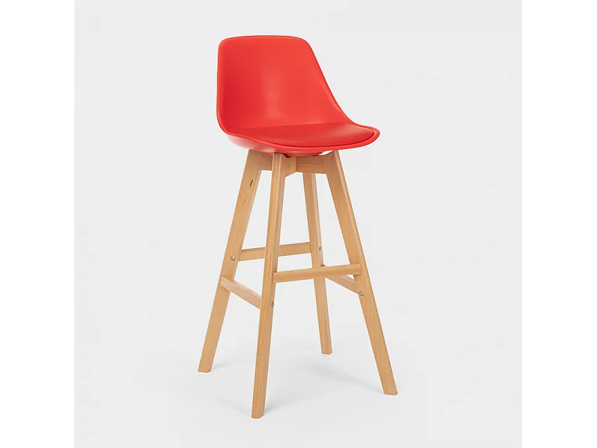 Tabouret de bar et cuisine avec coussin design scandinave Willis Wood - Rouge