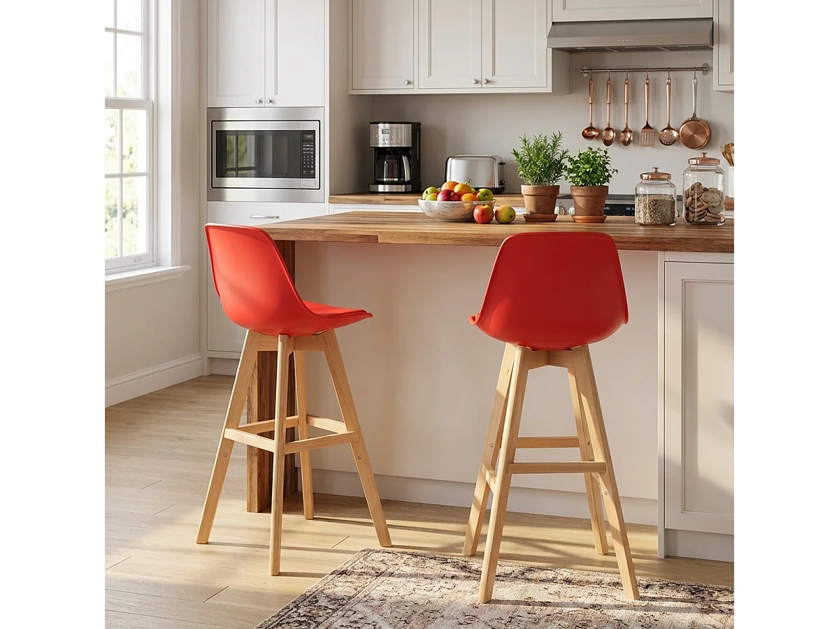 Tabouret de bar et cuisine avec coussin design scandinave Willis Wood - Rouge