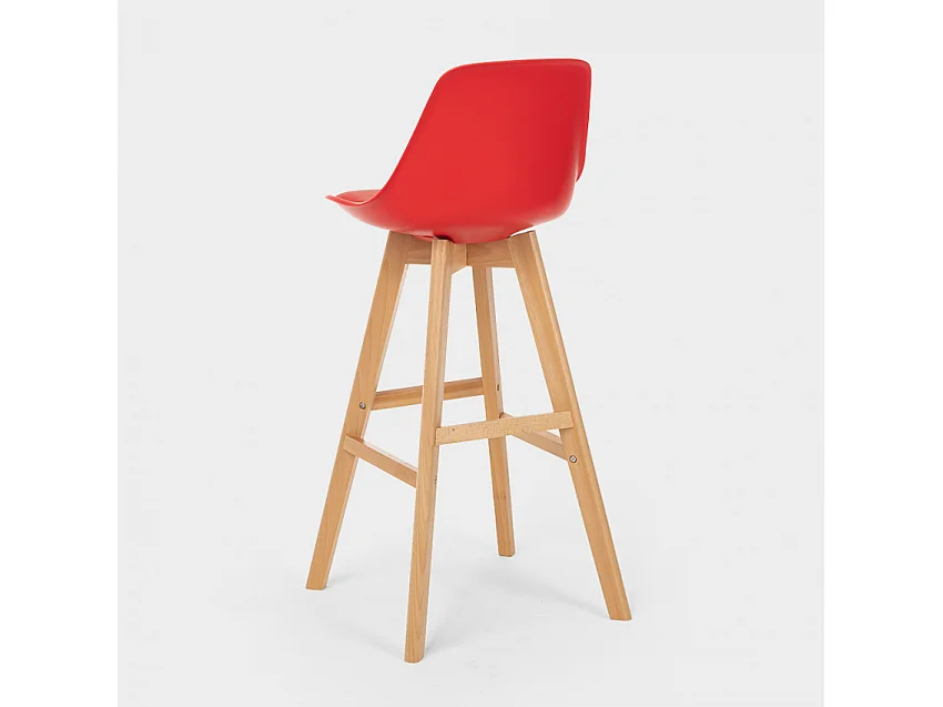 Tabouret de bar et cuisine avec coussin design scandinave Willis Wood - Rouge