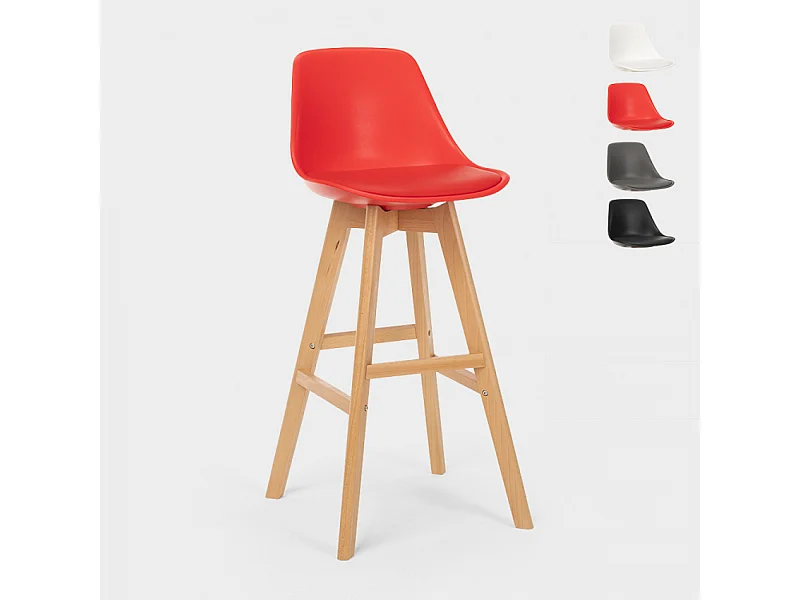 Taburete alto con cojín de diseño escandinavo para bar y cocinaWillis Wood - Rojo