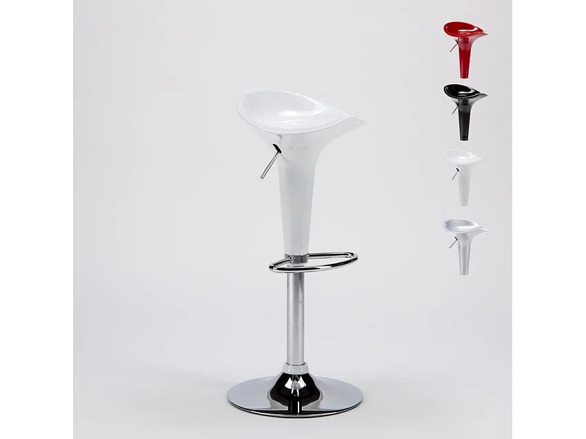 Taburete de bar y cocina giratorio y ajustable de polipropileno Boston - Blanco