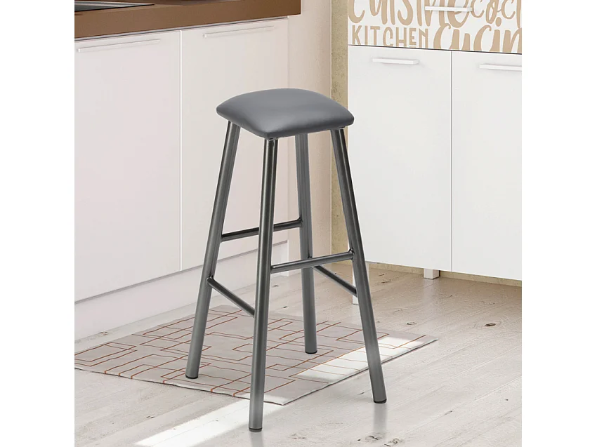 Industrieller Hocker aus Metall mit Kunstlederpolster Hardness - Grau