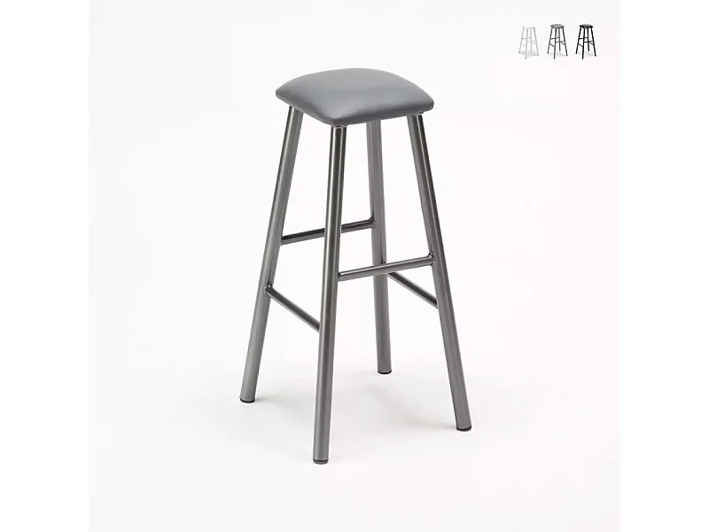 Industrieller Hocker aus Metall mit Kunstlederpolster Hardness - Grau