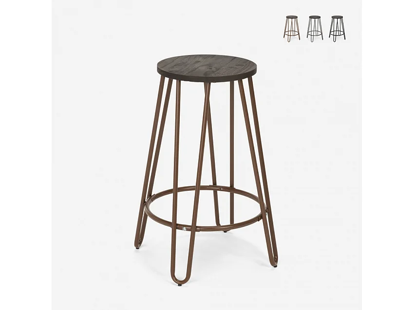 Hoher Hocker Industrielles Design Metall Holz für Bars, Restaurants, Küchen Carbon Top - Braun