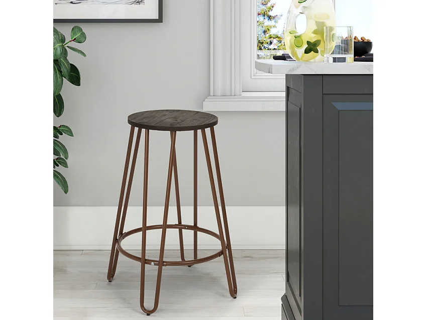 Hoher Hocker Industrielles Design Metall Holz für Bars, Restaurants, Küchen Carbon Top - Braun