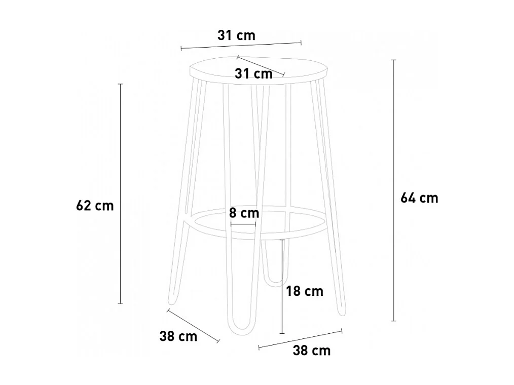 Hoher Hocker Industrielles Design Metall Holz für Bars, Restaurants, Küchen Carbon Top - Braun