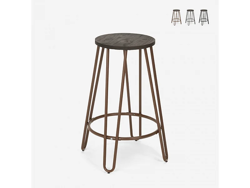 Hoher Hocker Industrielles Design Metall Holz für Bars, Restaurants, Küchen Carbon Top - Braun