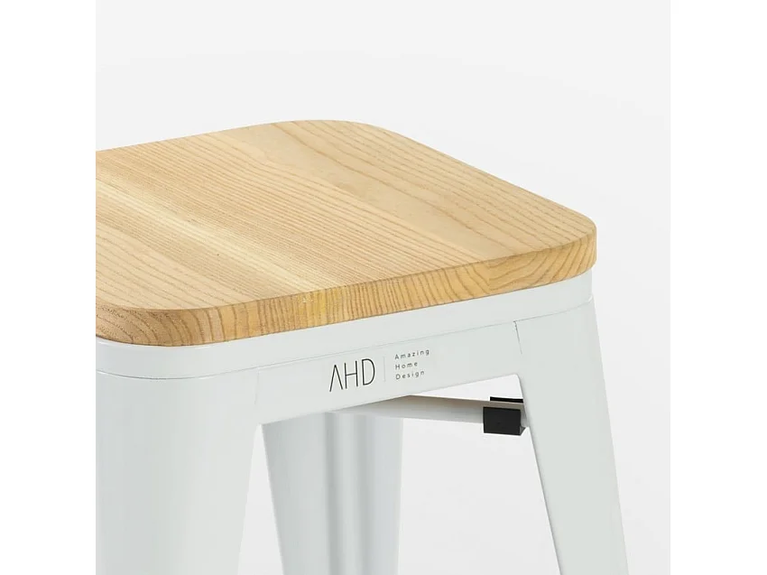 taburete industrial metal bar cocina madera steel rocket wood - Blanco