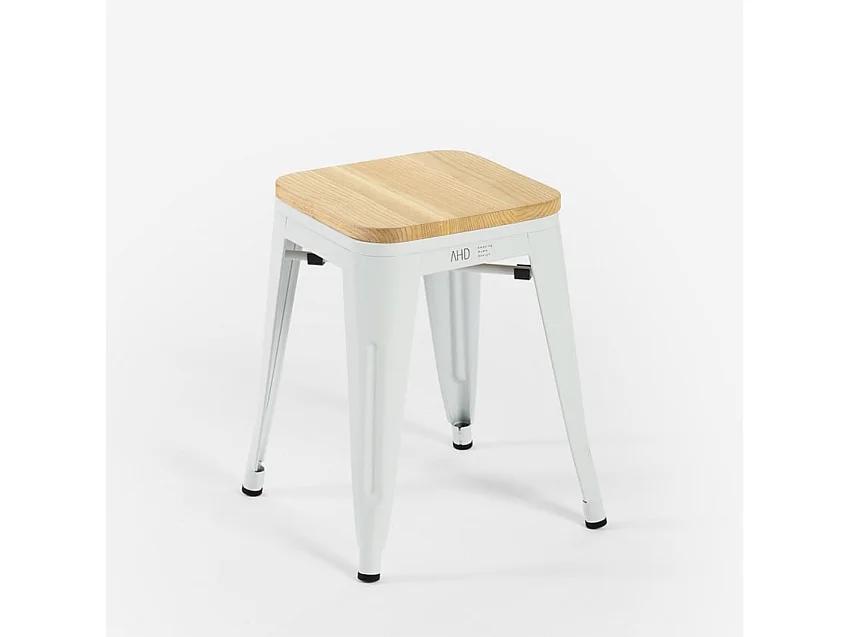taburete industrial metal bar cocina madera steel rocket wood - Blanco