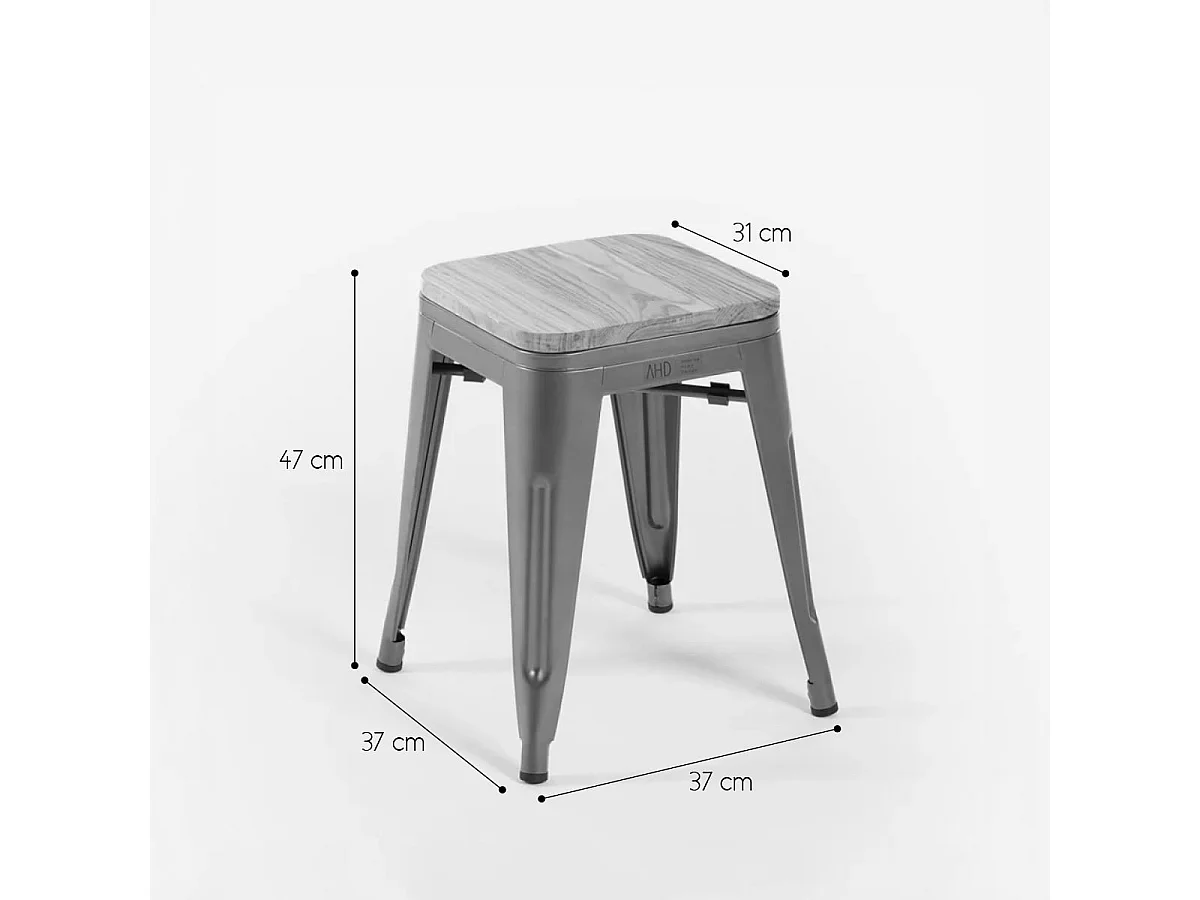 taburete industrial metal bar cocina madera steel rocket wood - Blanco