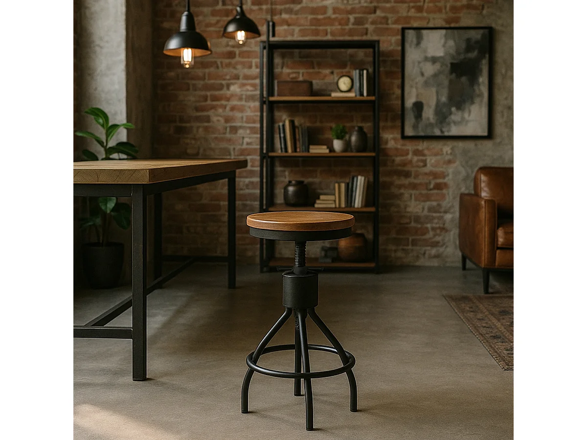 Barhocker Industriestil aus Holz und Metall schraubverstellbar Skiv