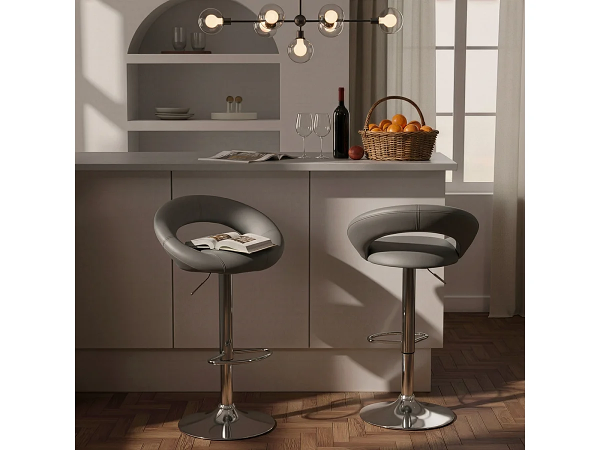 Hoher drehbarer Küchenbarhocker mit verstellbarer Fußstütze Chicago - Grau