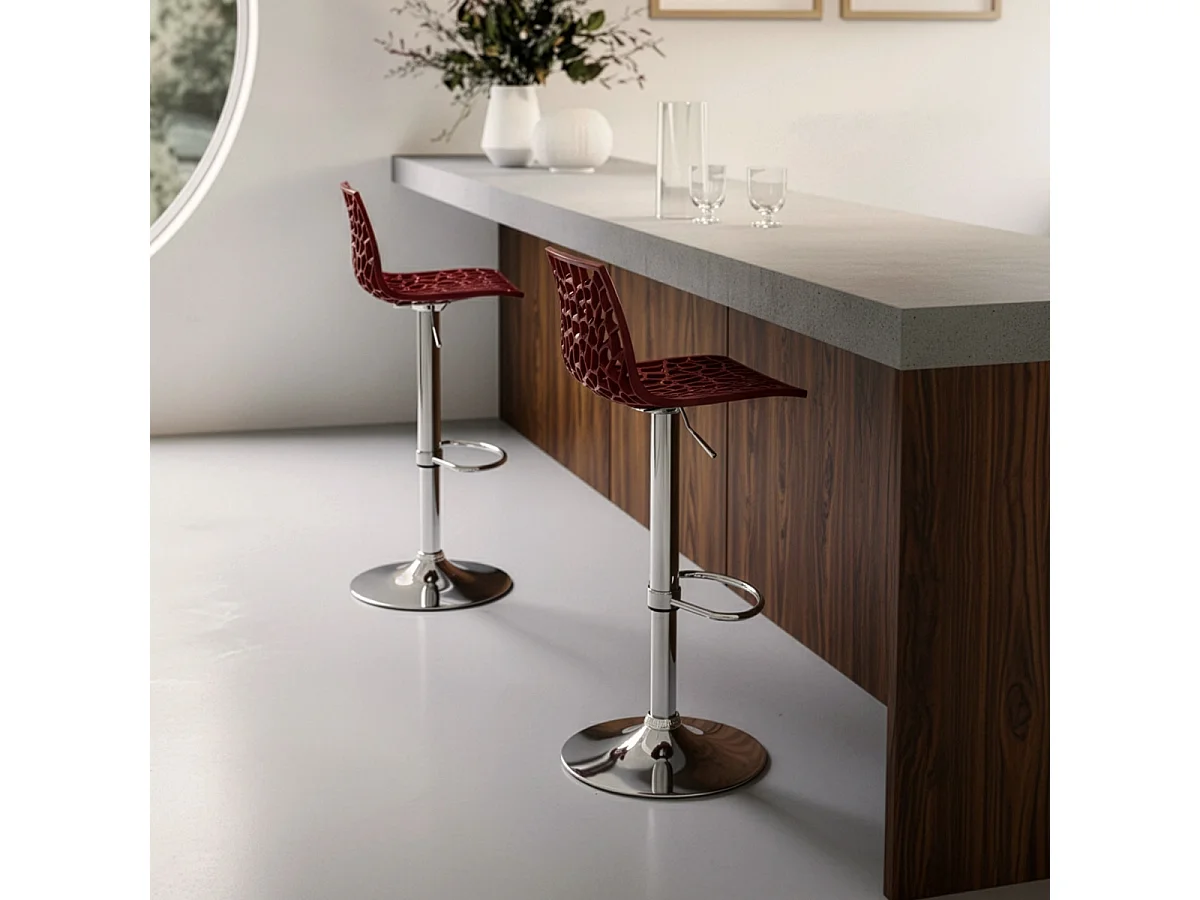 Barhocker mit Fußstütze Hoch Drehbar Höhenverstellbar für Küche Bar Grand Soleil Spider - Bordeaux