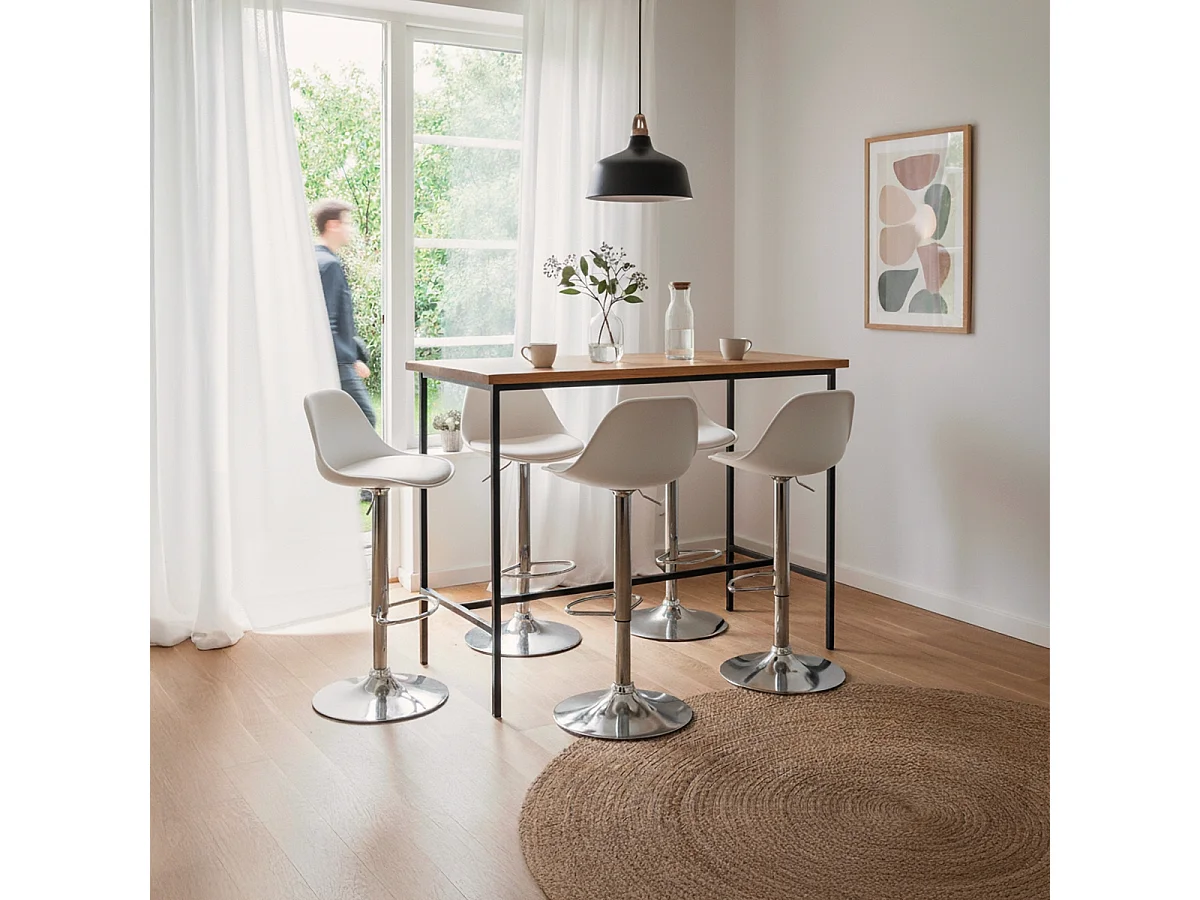 Tabouret de bar cuisine réglable en hauteur similicuir Design New Orleans - Blanc