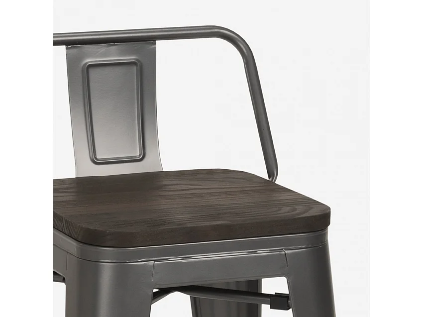 taburete alto de diseño industrial de metal y madera, para barra y cocina steel wood top - Gris Oscuro