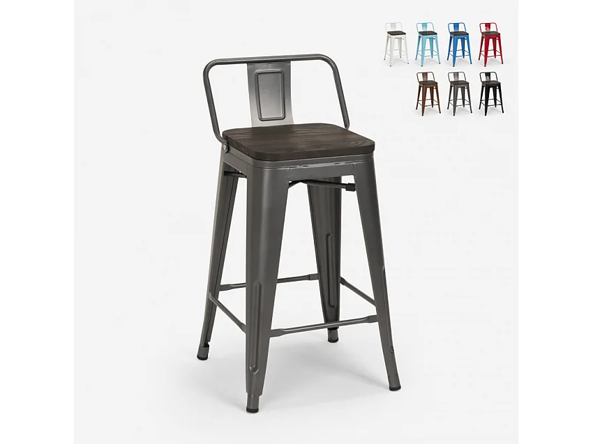 hoher hocker industriedesign barhocker aus metall und holz im stil für bar oder küche steel wood top - Dunkel Grau