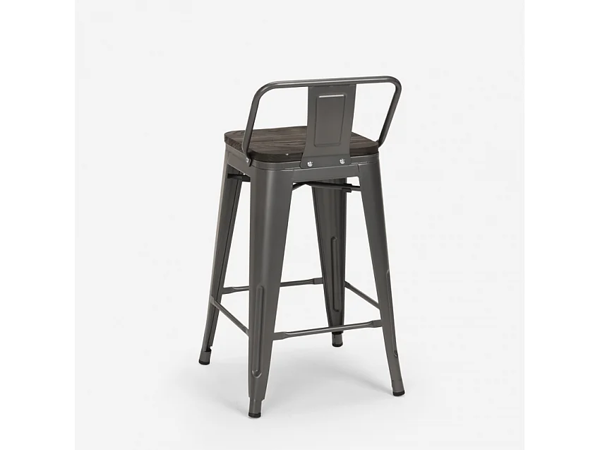 hoher hocker industriedesign barhocker aus metall und holz im stil für bar oder küche steel wood top - Dunkel Grau