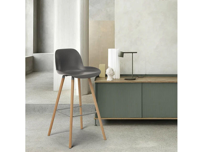 Eiffel Burj 65 moderner hoher Hocker für Bar und Küche Skandinavisches Design - Grau