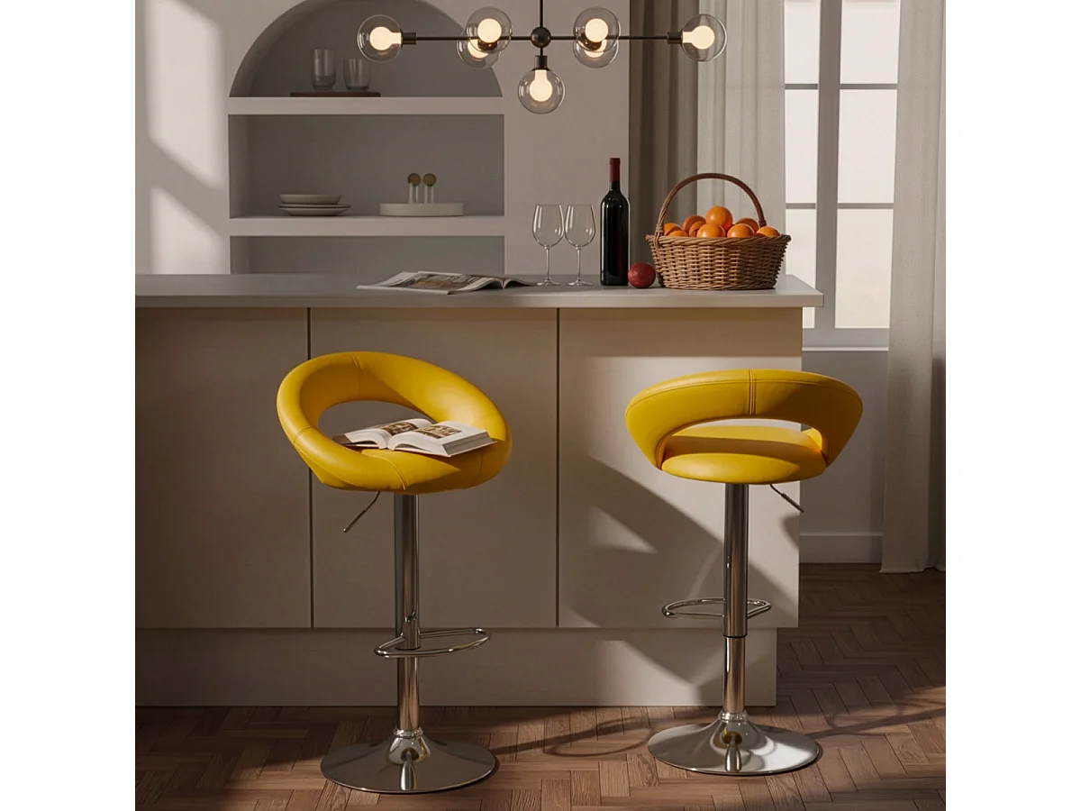 Taburete de cocina alto, giratorio y regulable con Reposapiés Chicago - Amarillo