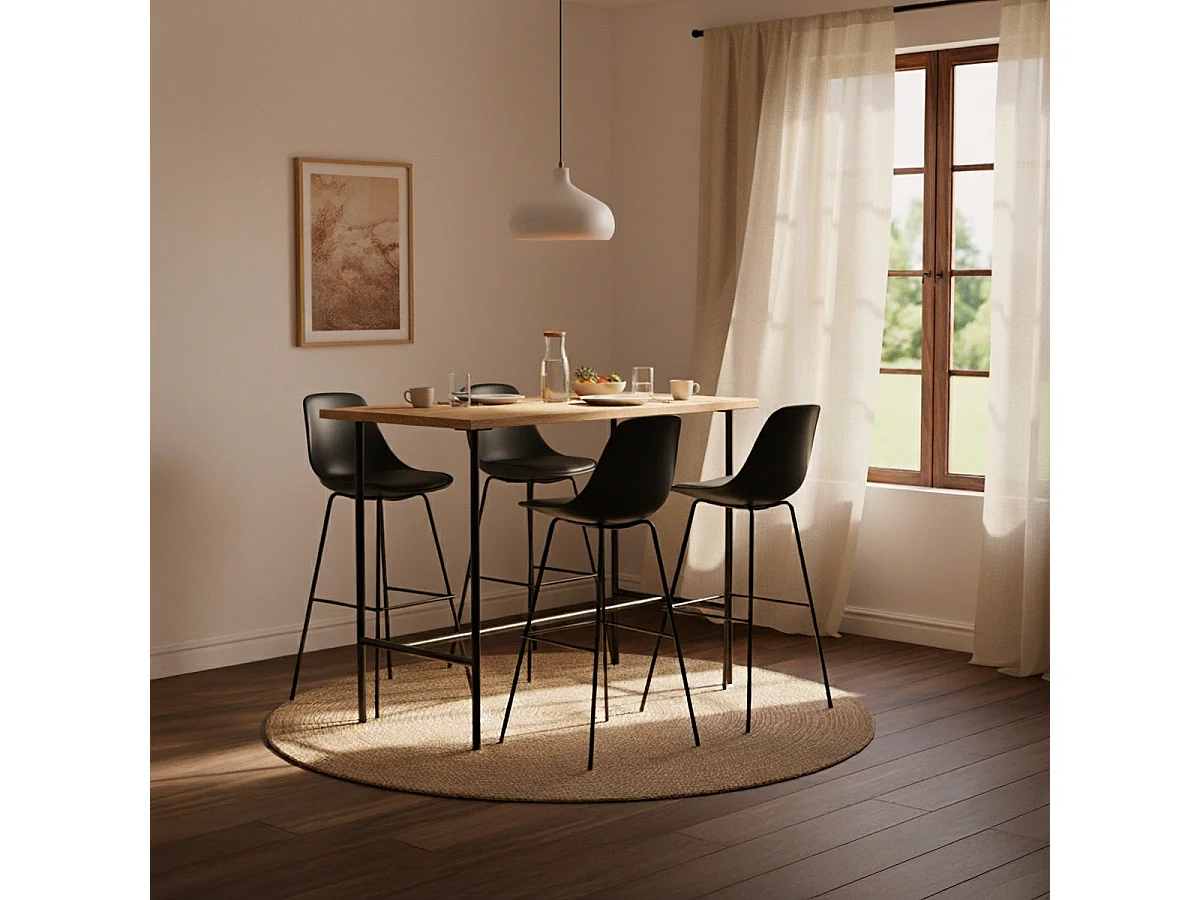 Taburete alto de metal para barra de cocina con cojín de diseño moderno Willis - Negro