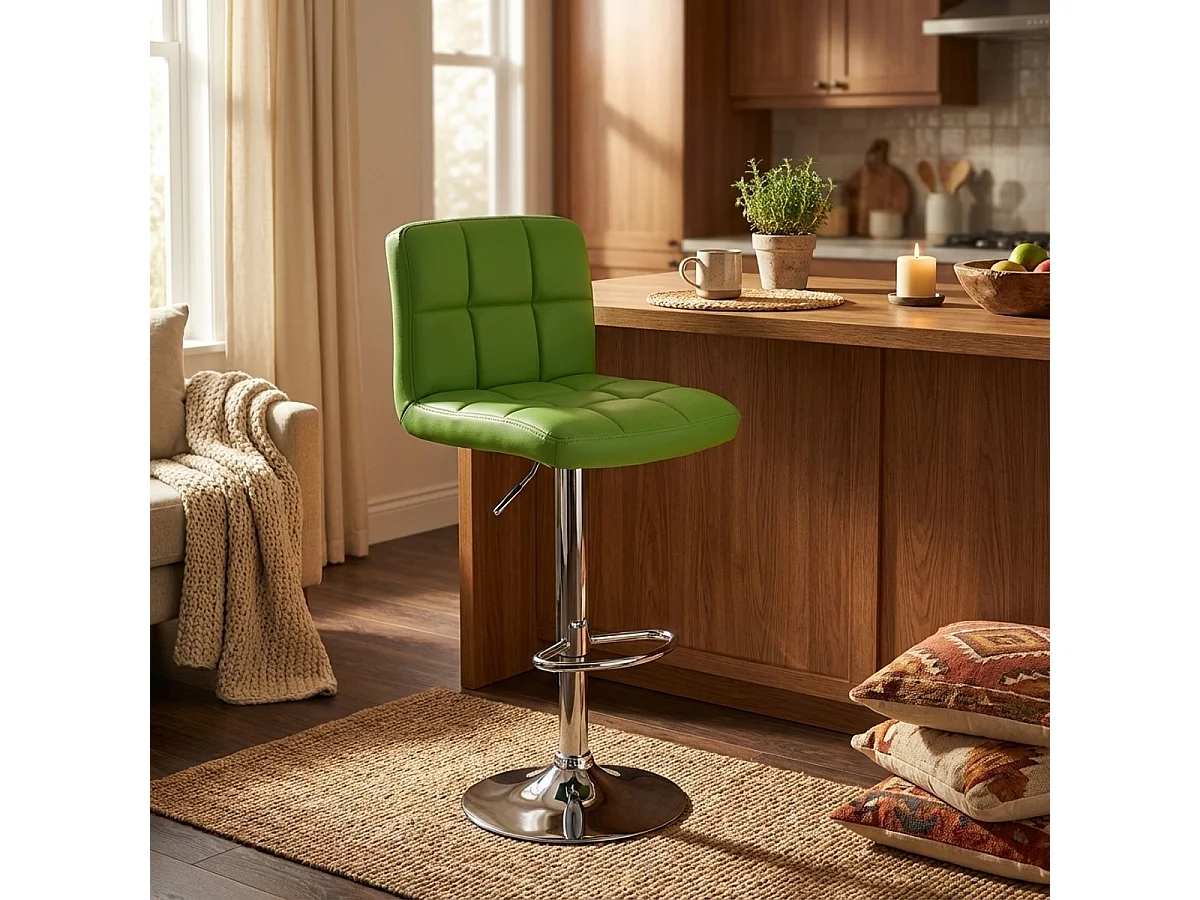 Taburete de cocina y bar alto giratorio ajustable con respaldo Atlanta - Verde