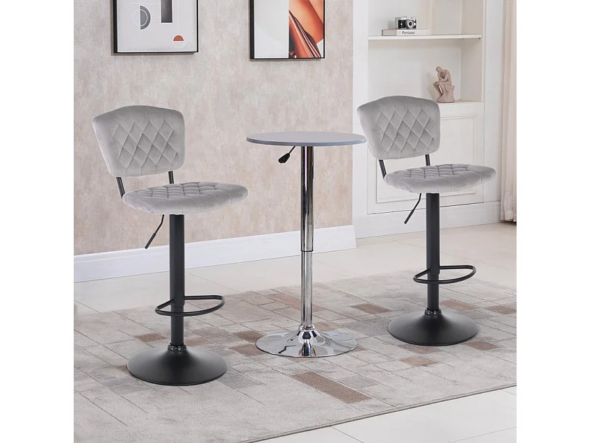 Höhenverstellbarer drehbarer Hocker aus Samt Stoff Toronto - Hellgrau