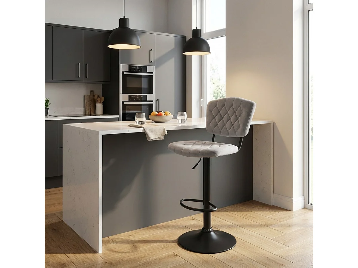 Tabouret de bar de cuisine haut réglable recouvert de tissu velours Toronto - Gris clair