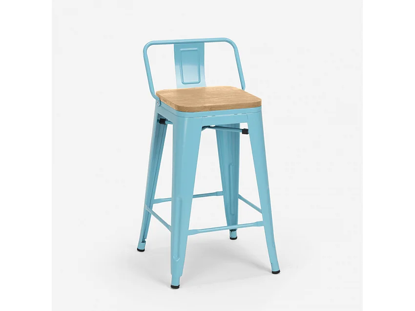 Hoher hocker industrie design küche bar barhocker Steel Wood Top Light - Hellblau