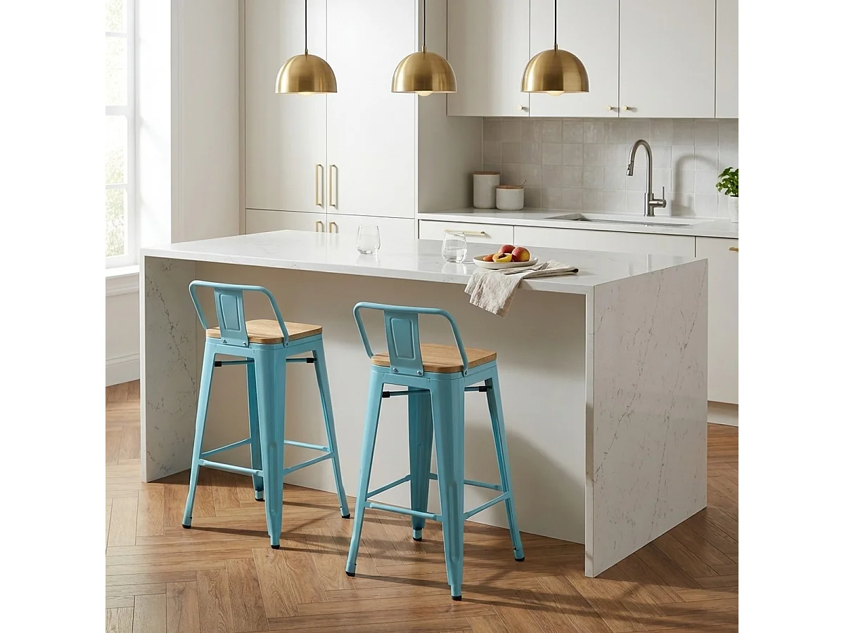 Hoher hocker industrie design küche bar barhocker Steel Wood Top Light - Hellblau