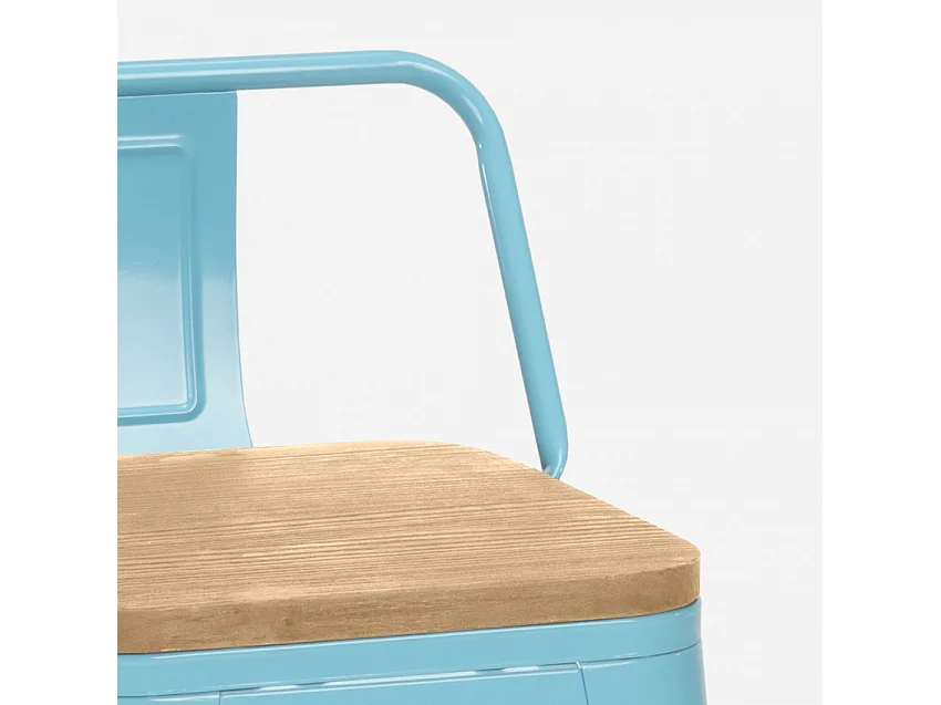 Hoher hocker industrie design küche bar barhocker Steel Wood Top Light - Hellblau