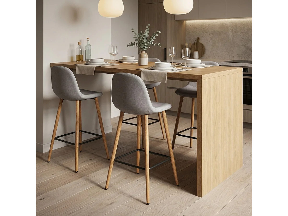 Nordischer Barhocker aus Stoff mit Rückenlehne Shona für Küche - Hellgrau