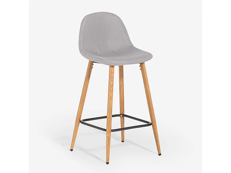 Tabouret de bar haut cuisine style nordique en tissu avec dossier Shona - Gris clair