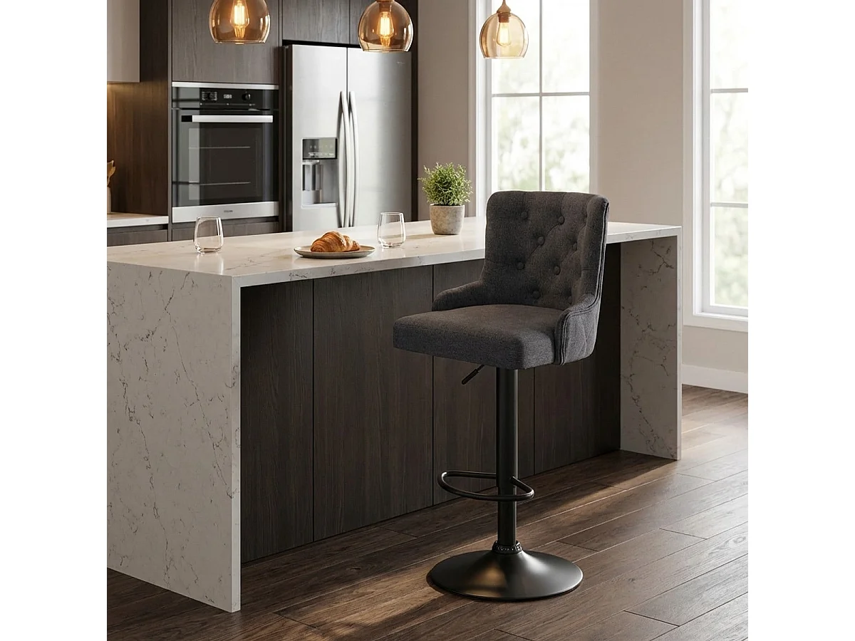 Taburete regulable de barra cocina de tela moderno Scranton - Gris Oscuro